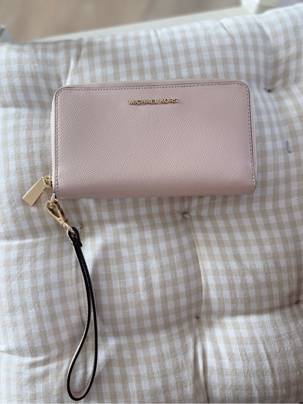 Michael Kors Blush Pink Zip-Around Wristlet Wallet with Gold Hardware